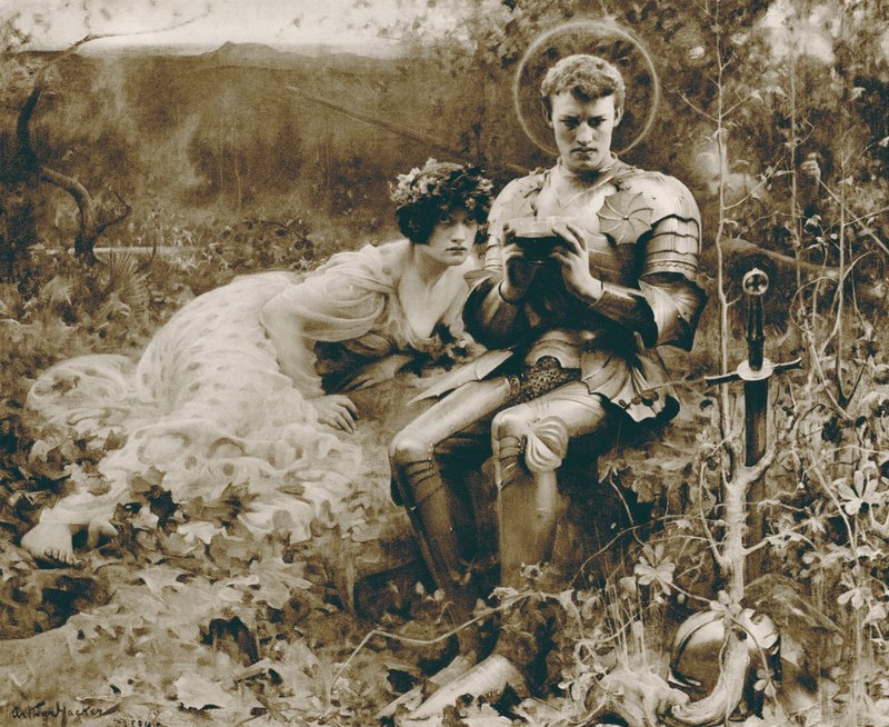 Pokušení sira Percivala (hlubotisk) od Arthur Hacker