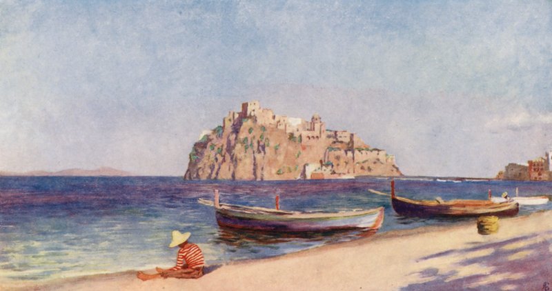 Hrad Pescara, Ischia (barevná litografie) od Augustine Fitzgerald