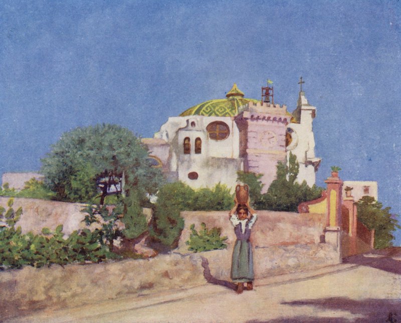 Kostel S Pietro, Ischia (barevná litografie) od Augustine Fitzgerald