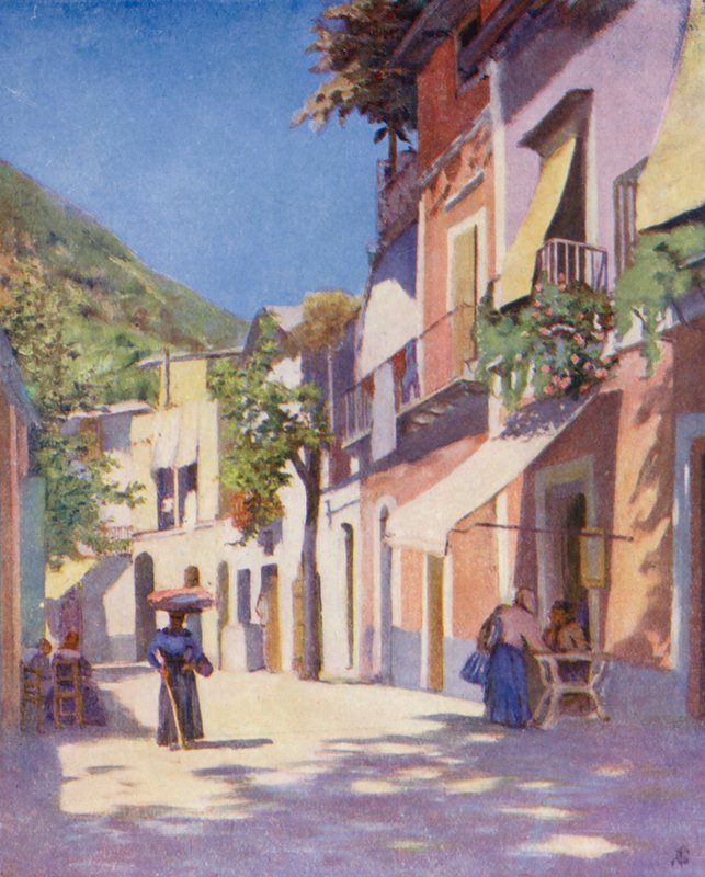 Ulice v Casamicciola, Ischia (barevná litografie) od Augustine Fitzgerald