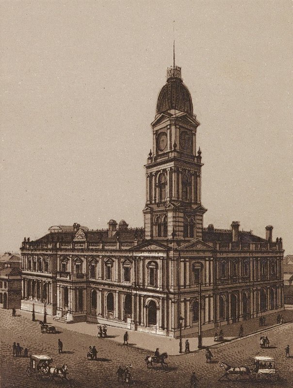 Melbourne, Austrálie: Hotham Town Hall (litografie) od Australian School