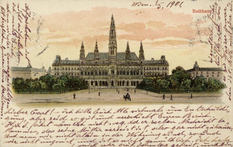 Pohlednice zobrazující radnici ve Vídni od Austrian School