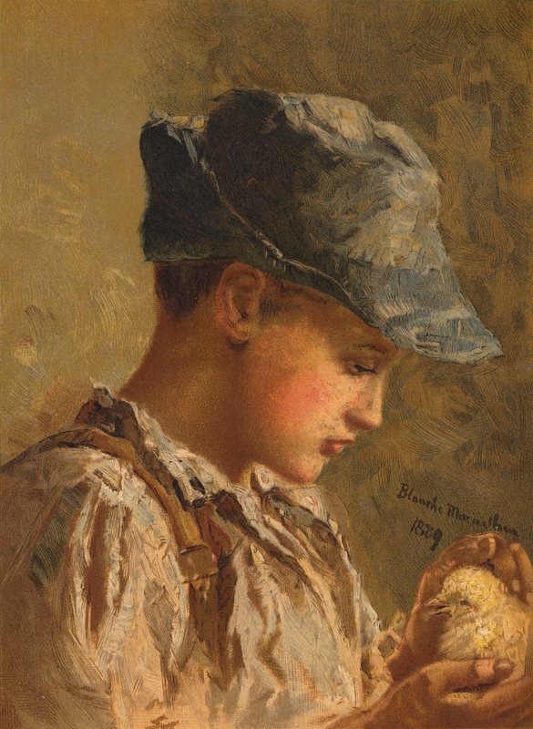 Chlapec s ptákem (chromolitho) od Blanche F. MacArthur