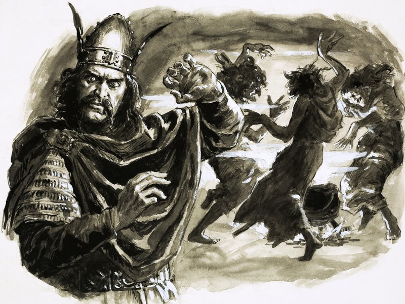 V Shakespearově hře se Macbeth setkává se třemi čarodějnicemi. od C.L. Doughty