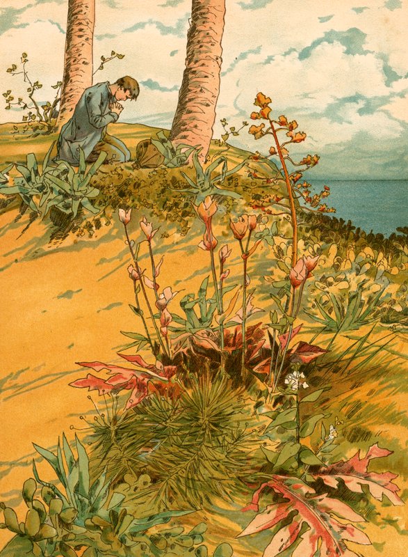 Robinson Crusoe při modlitbě ve svém „kostele“ od Carl Marr