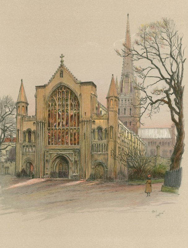 Norwichská katedrála od Cecil Charles Windsor Aldin