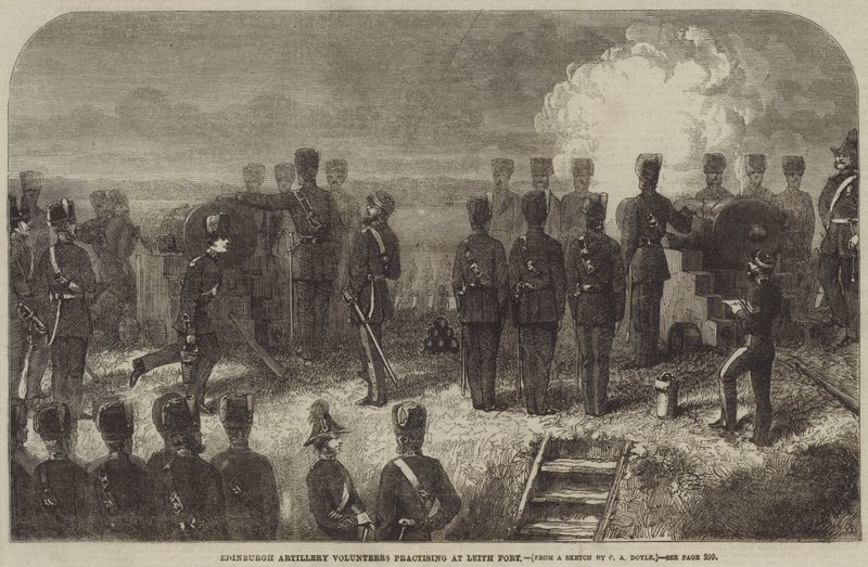 Dobrovolníci dělostřelectva z Edinburghu cvičí v Leith Fort od Charles Altamont Doyle