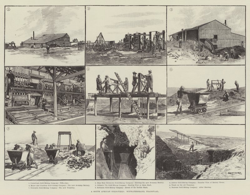 Jihoafrické zlaté pole, Witwatersrand, Transvaal od Charles Auguste Loye