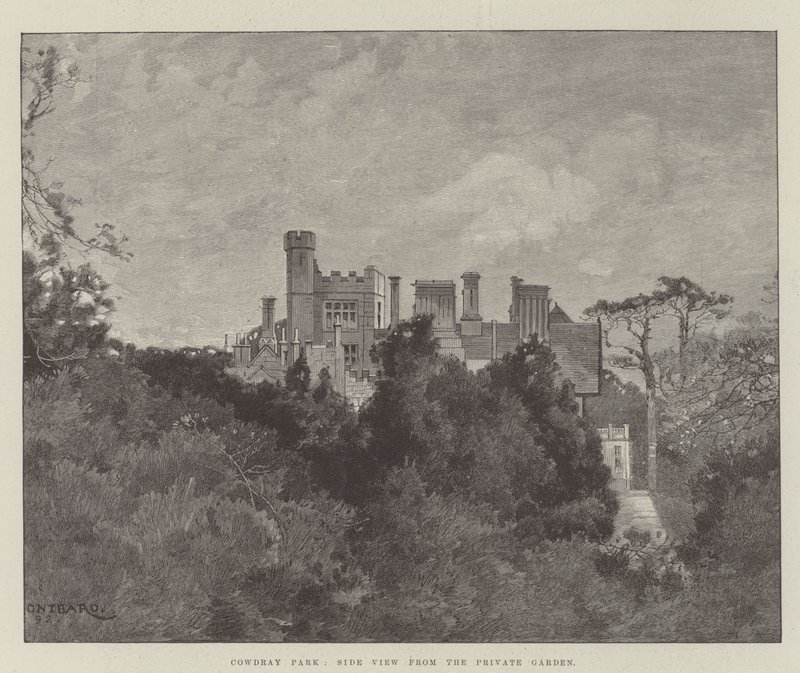 Cowdray Park, boční pohled ze soukromé zahrady od Charles Auguste Loye