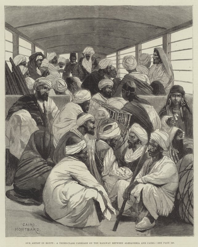Náš umělec v Egyptě, kočár třetí třídy na železnici mezi Alexandrií a Káhirou od Charles Auguste Loye