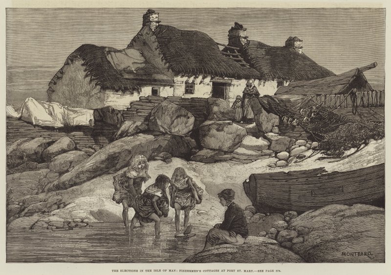 Volby na ostrově Man, rybářské chaty v Port St Mary od Charles Auguste Loye