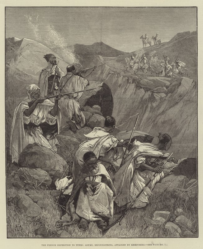 Francouzská výprava do Tunisu, Goums, průzkum, napaden Khroumirs od Charles Auguste Loye