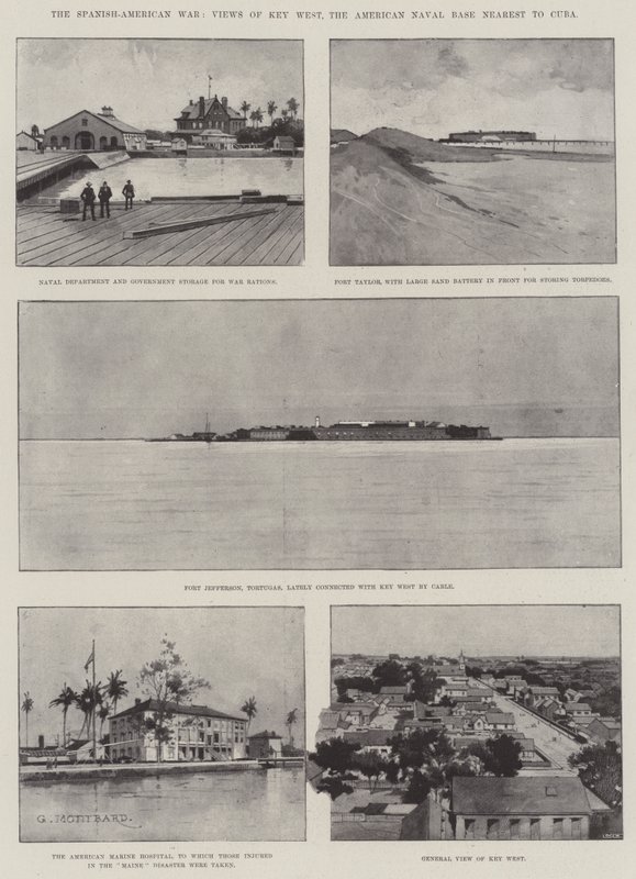 Španělsko-americká válka, Pohledy na Key West, americkou námořní základnu nejblíže Kubě od Charles Auguste Loye