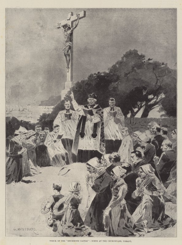 Vrak hradu Drummond, scéna na hřbitově, Ushant od Charles Auguste Loye