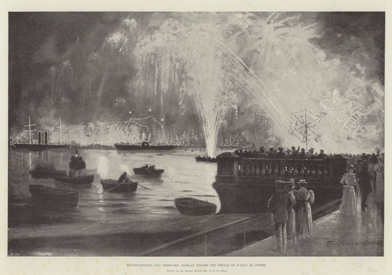 Iluminace a ohňostroj před princem z Walesu v Cowes od Charles John de Lacy