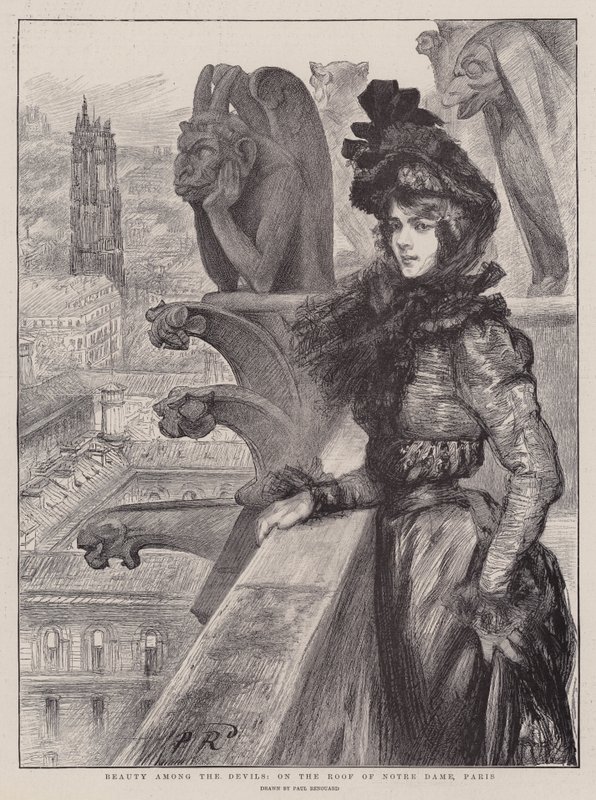 Kráska mezi ďábly, na střeše Notre Dame, Paříž od Charles Paul Renouard
