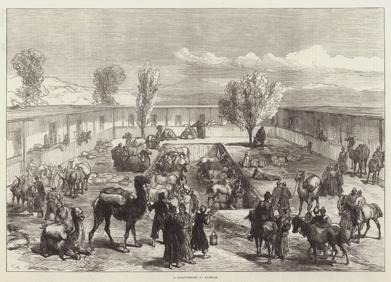 Karavanserai v Kašgaru od Sir John Charles Robinson