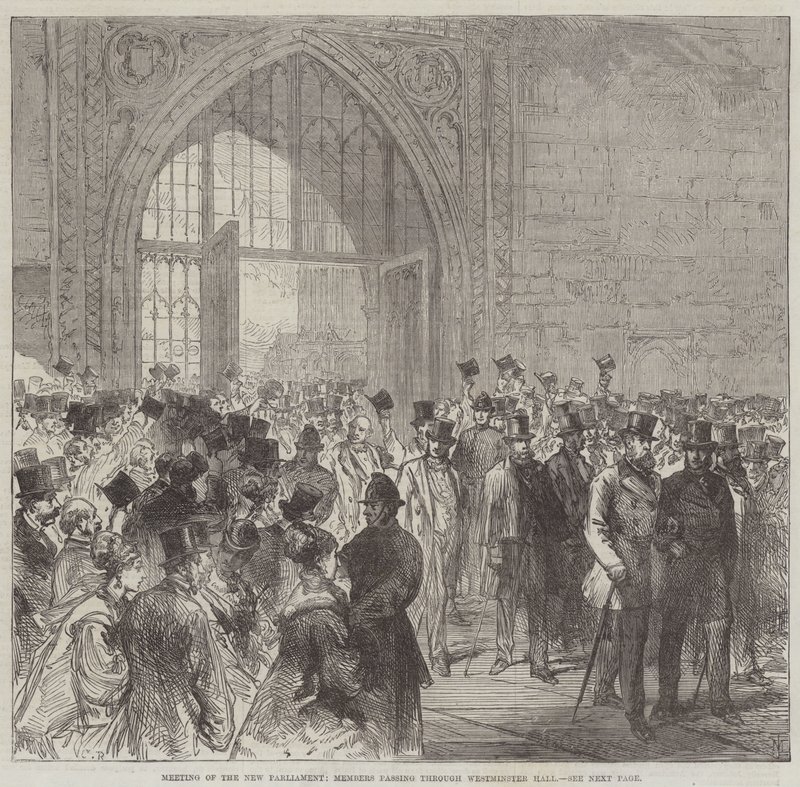 Schůze nového parlamentu, členové procházející Westminster Hall od Sir John Charles Robinson