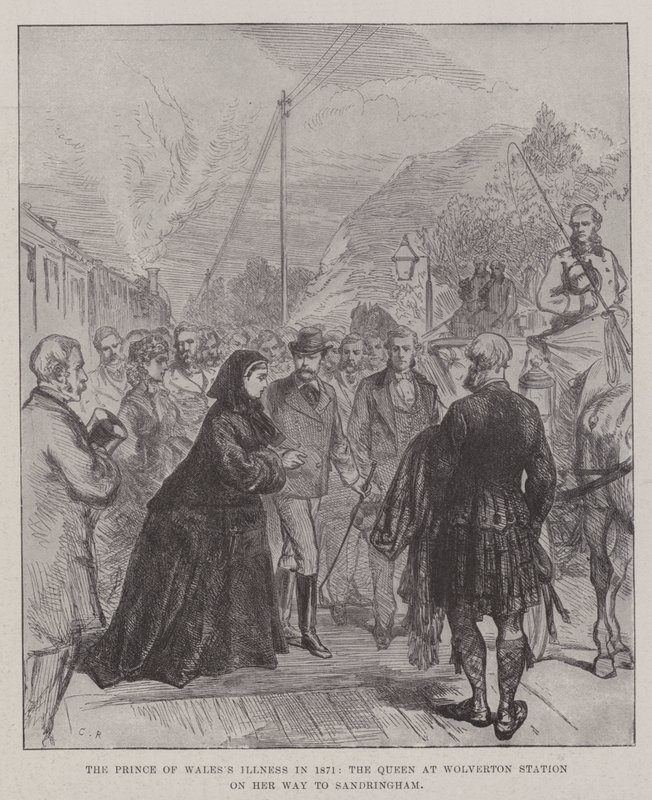 Nemoc prince z Walesu v roce 1871, královna na nádraží Wolverton na cestě do Sandringhamu od Sir John Charles Robinson