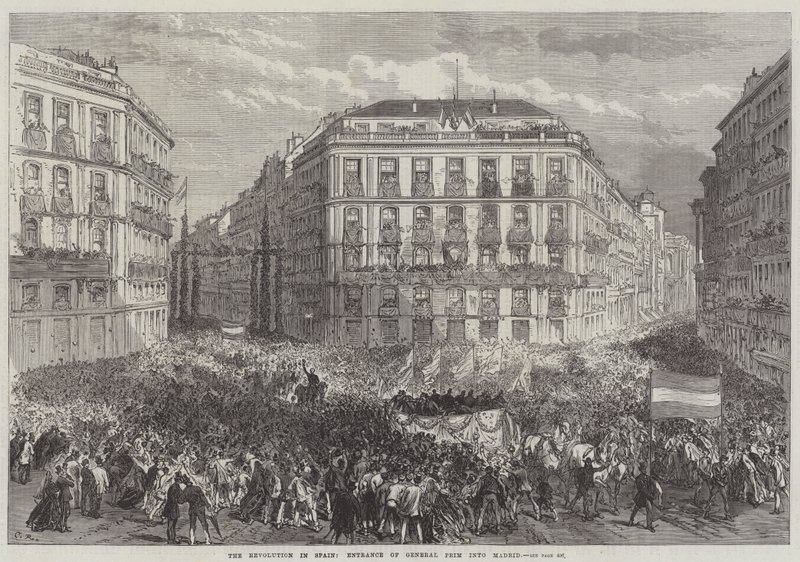 Revoluce ve Španělsku, vstup General Prim do Madridu od Sir John Charles Robinson