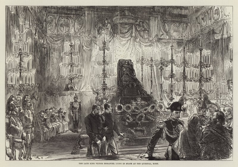 Zesnulý král Viktor Emanuel ležící ve státě Quirinal v Římě od Sir John Charles Robinson