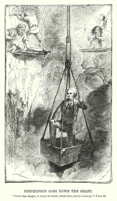 Stephenson jde dolů po šachtě (rytina) od Charles Altamont Doyle