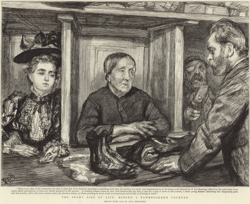Za pultem zastavárny (litho) od Charles Paul (after) Renouard