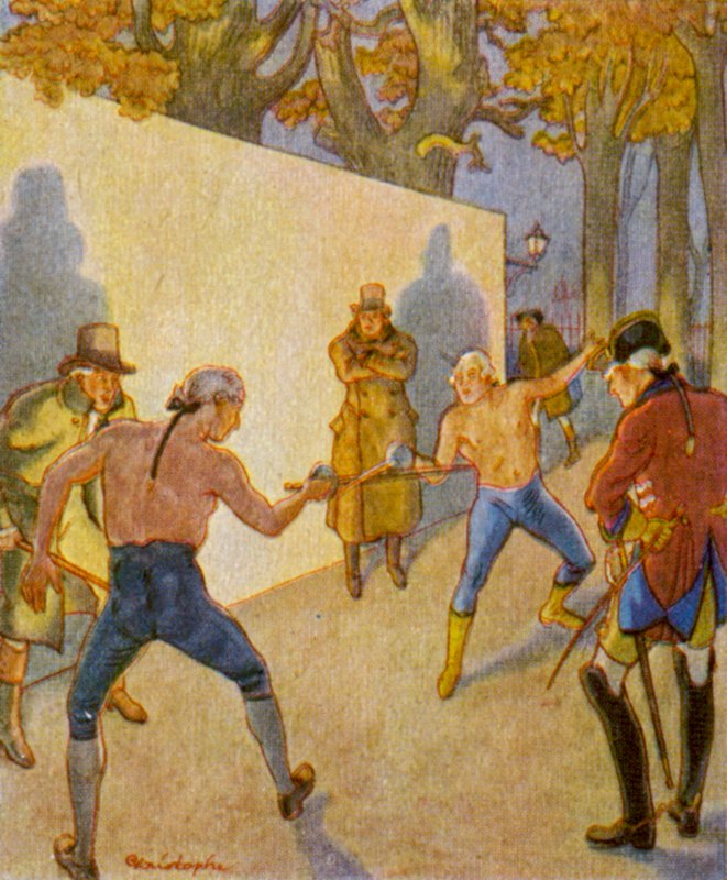 Duell / Duel (barevná litografie) od Christophe (1856 1945)