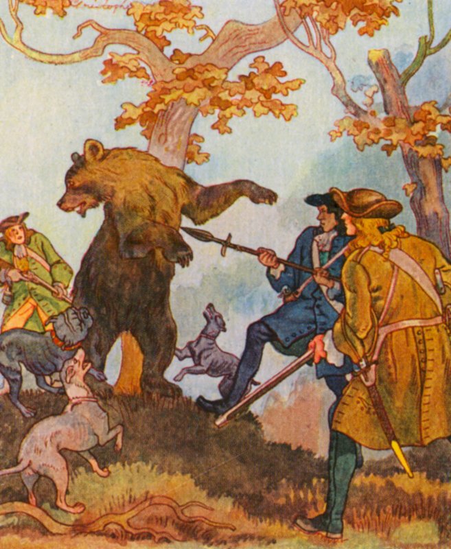 Barenjagd / Lov medvěda (barevná litografie) od Christophe (1856 1945)