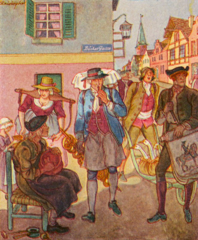 Strassenhandler / Street Dealer (barevná litografie) od Christophe (1856 1945)