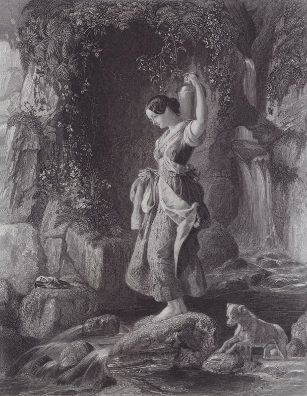 Vodopádová nymfa (rytina) od Daniel (after) Maclise