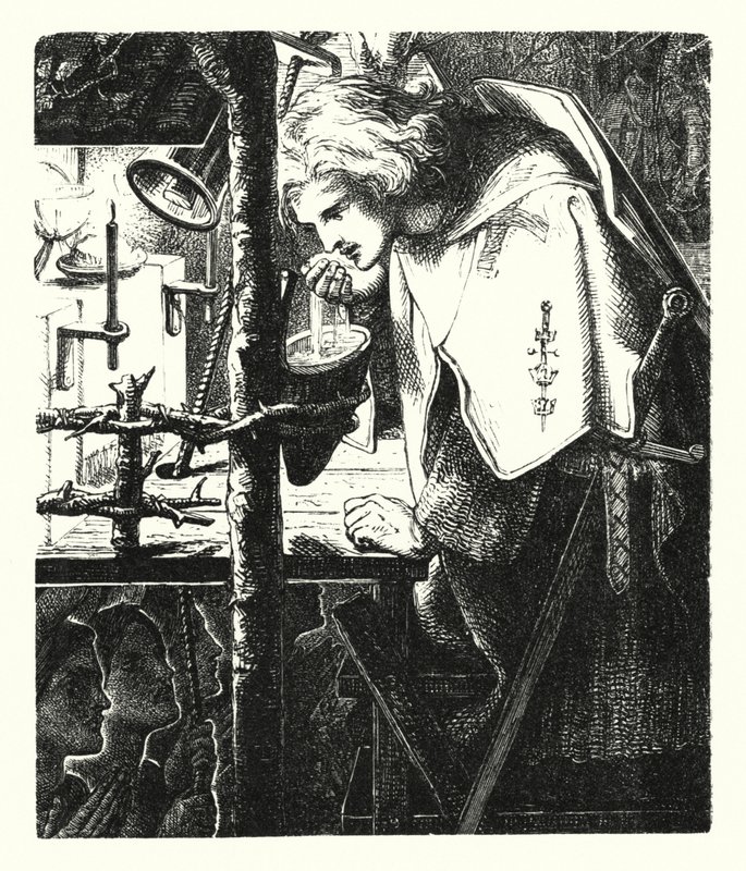 Sir Galahad (rytina) od Dante Gabriel (after) Rossetti