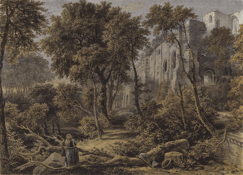Dunfermline Abbey (chromolitho) od David Octavius Hill and Robert Adamson