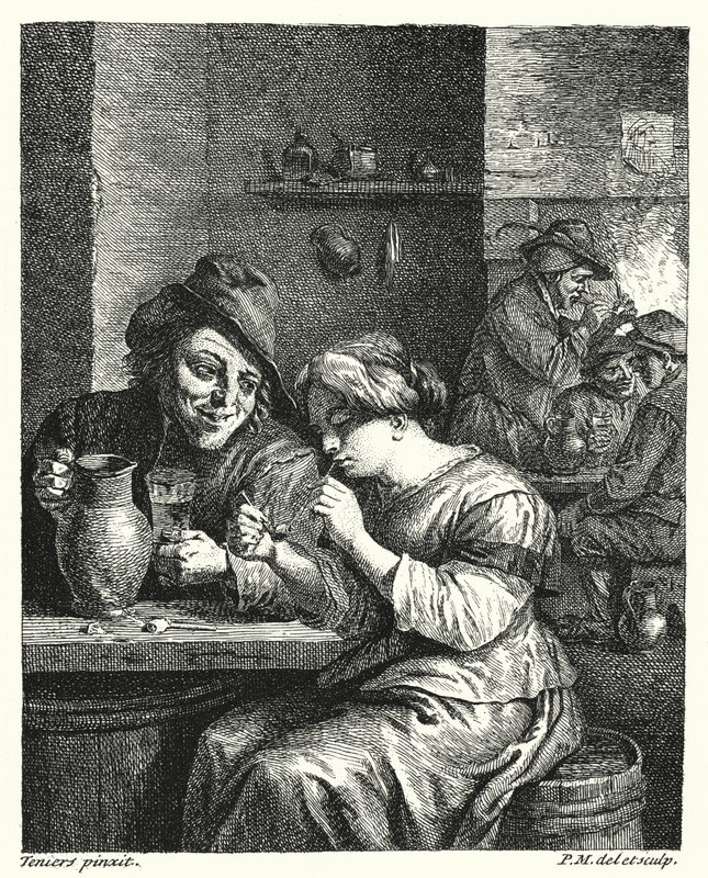 The Smoking Woman (rytina) od David the Younger (after) Teniers