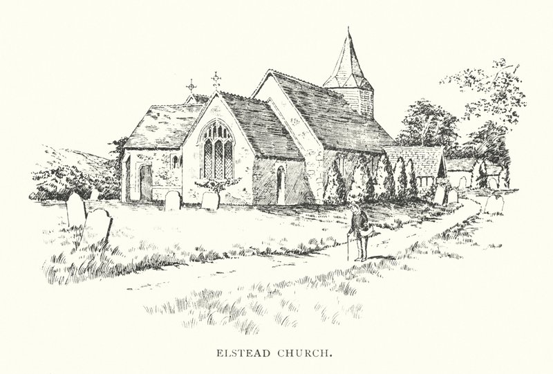 Kostel Elstead (litografie) od Duncan Moul