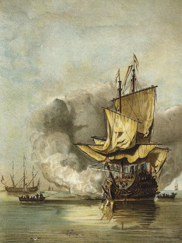 Nizozemská válečná loď z poloviny 17. století od Dutch School
