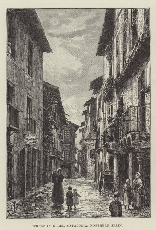 Ulice v Urgel, Katalánsko, severní Španělsko od E. Jennings