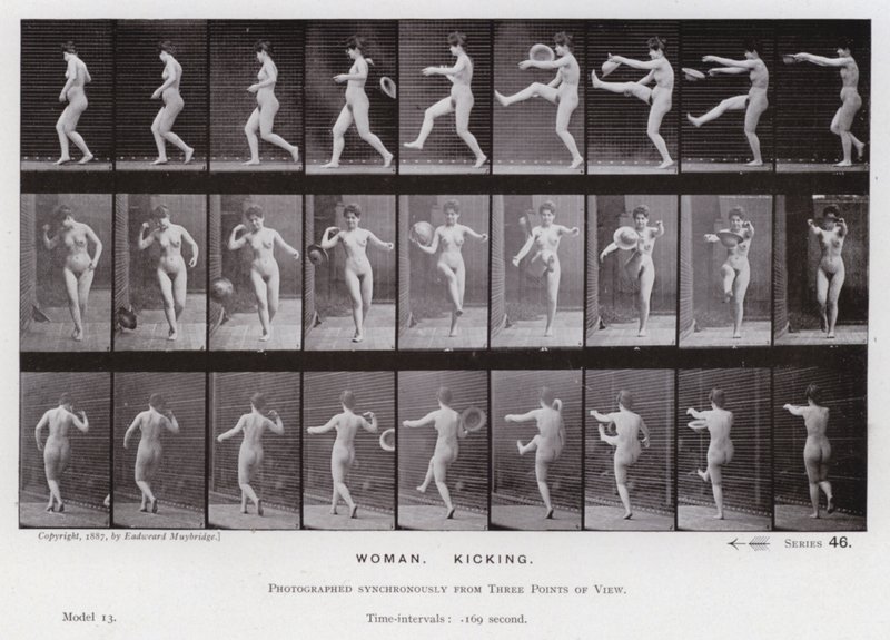 Lidská postava v pohybu: Žena, kopání od Eadweard Muybridge