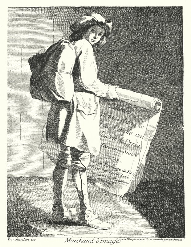 Prodejce obrázků (rytina) od Edmé (after) Bouchardon