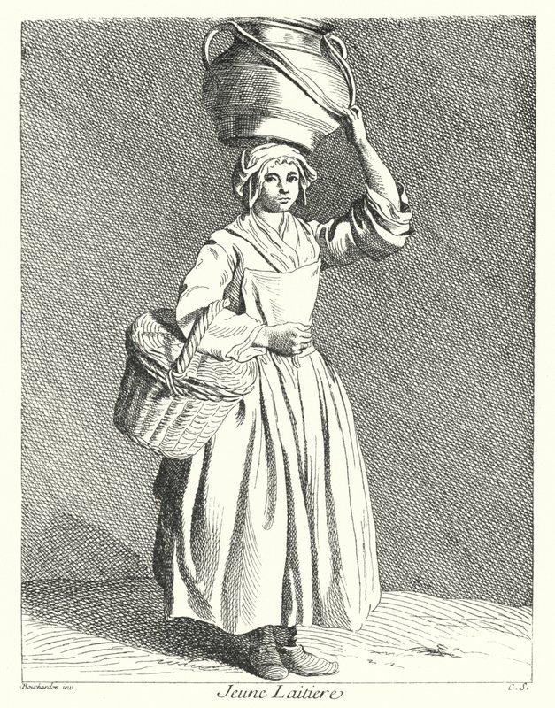 Young Milkmaid (rytina) od Edmé (after) Bouchardon