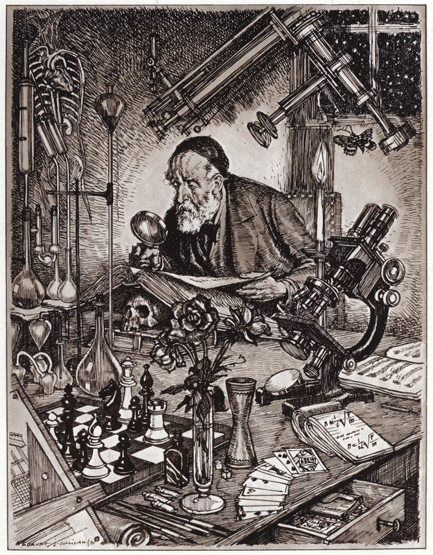 The Scientist at Work (litho) od Edmund Joseph Sullivan