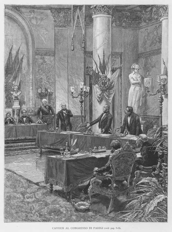 Cavour na pařížském kongresu (rytina) od Edouardo Matania