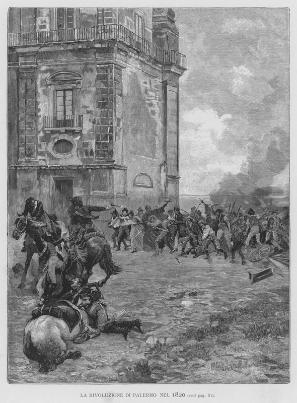 Palermská revoluce v roce 1820 (rytina) od Edouardo Matania