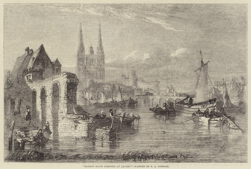 Trhové lodě připlouvající do Angers od Edward Angelo Goodall