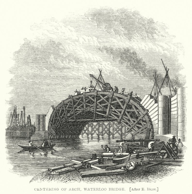 Centering of Arch, Waterloo Bridge (rytina) od Edward Blore