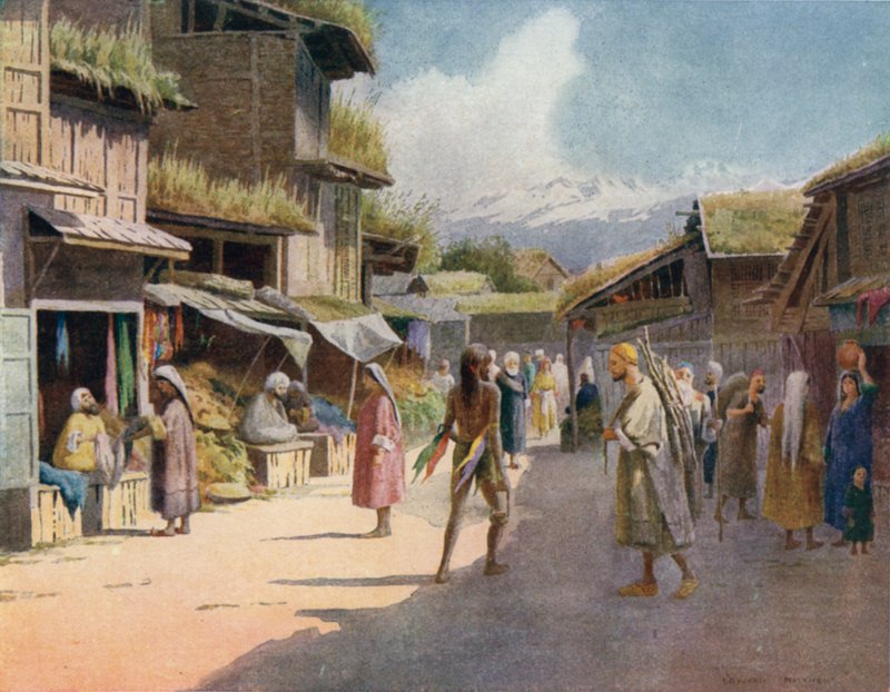 Srinagarský bazar od Edward Mary Joseph Molyneux