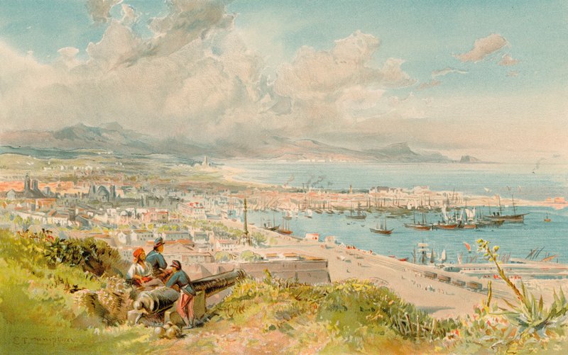 Barcelona, z Montjuich (barevné lito) od Edward Theodore Compton