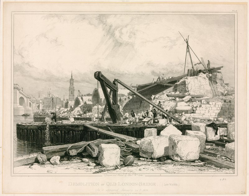 Demolice mostu Old London Bridge, 1832 od Edward William Cooke