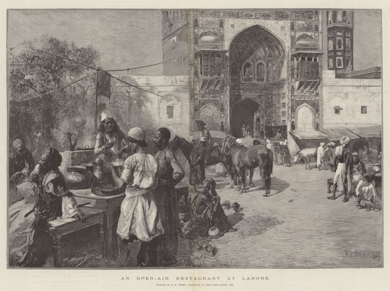 Restaurace pod širým nebem v Láhauru od Edwin Lord Weeks