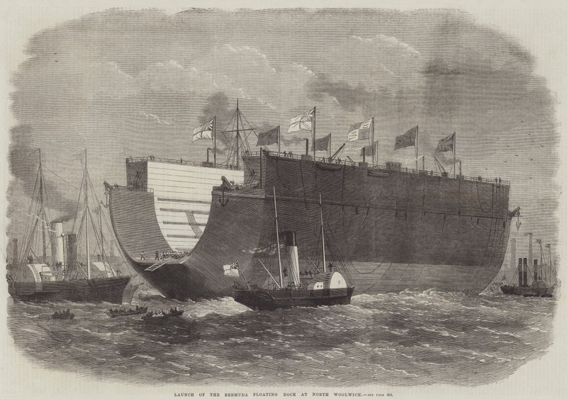 Spuštění Bermudského plovoucího doku v North Woolwich od Edwin Weedon